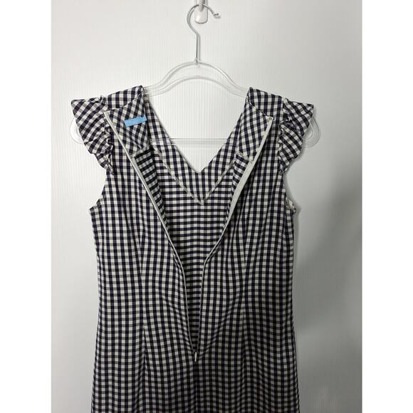 J.McLaughlin Joselyn Gingham Print Dress Navy White Stretch Sheath V Neck 6 - Picture 5 of 10